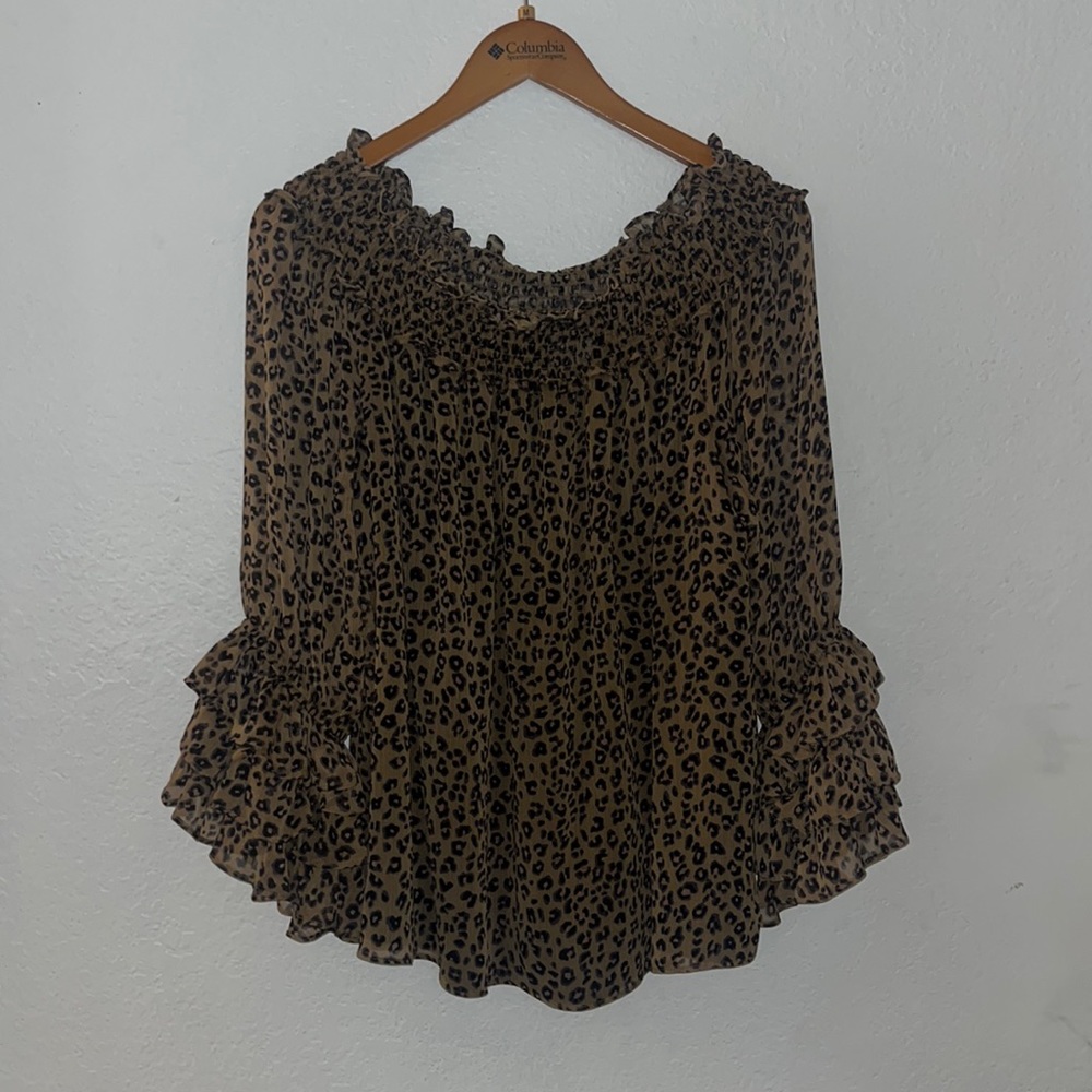 Cheetah print blouse with ruffle sleeves
